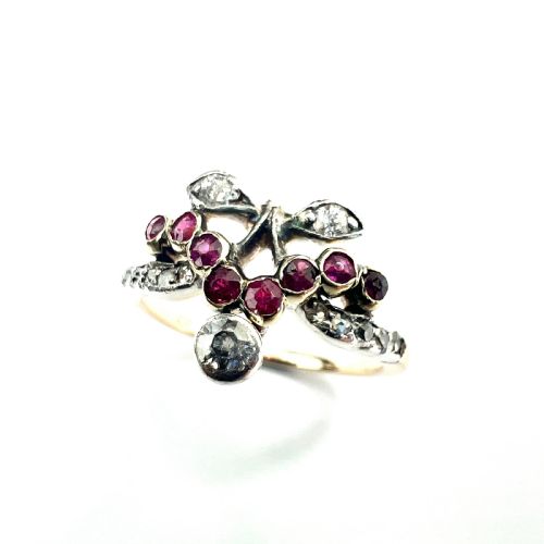 fig 1. Antique Ruby and Diamond 14CT Gold Cherries Ring