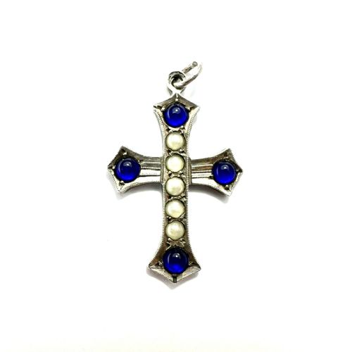 • Antique Sterling Silver Paste Cross Crucifix Pendant