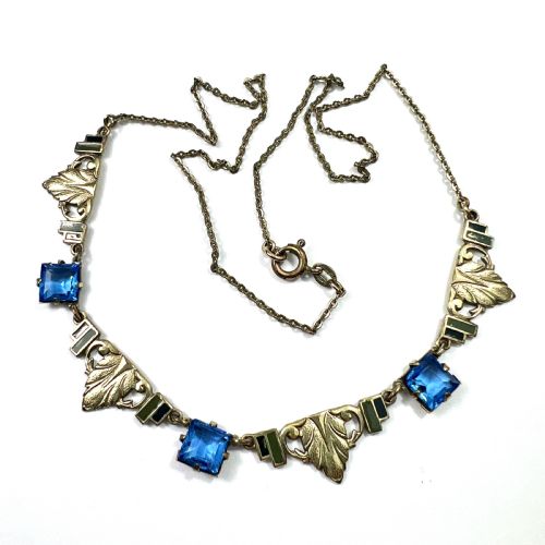 • Vintage Art Deco Enamelled Rolled Gold Paste Necklace