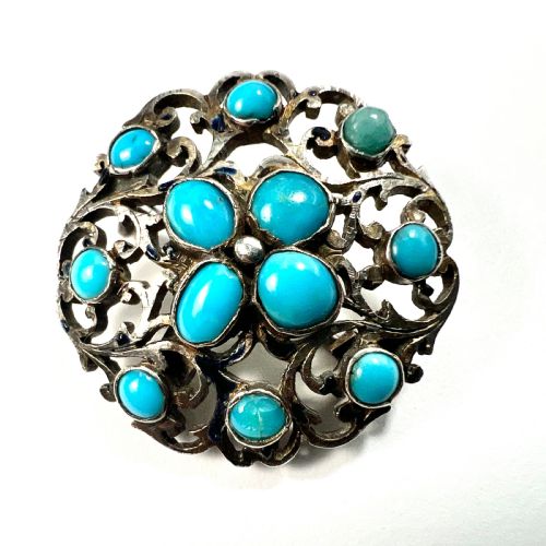 • Antique Austro Hungarian Victorian Turquoise Silver Brooch