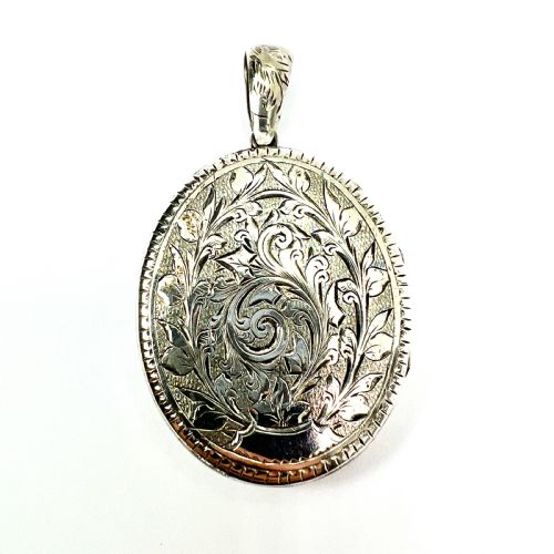 Large Antique Victorian Engraved Silver Locket Pendant