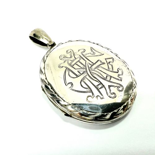fig 1. Large Antique Victorian Engraved Silver Locket Pendant