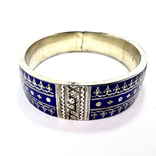fig 1. RESERVED for J • Victorian Blue Enamel Silver Hinged Cuff Bangle