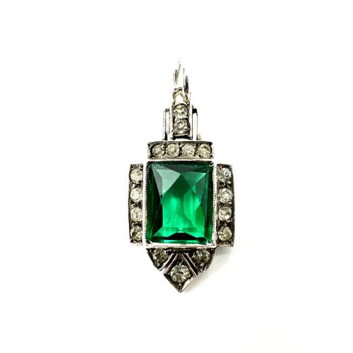 Art Deco Emerald Paste Silver Pendant