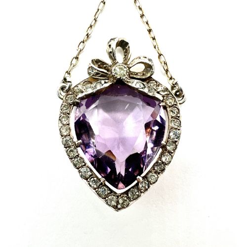 Antique French Silver Paste Amethyst Chain Pendant
