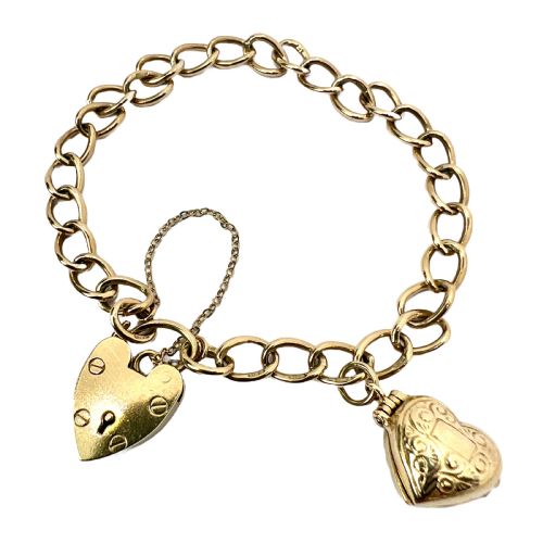 Vintage 9ct Gold Padlock Bracelet with Opening Heart Charm