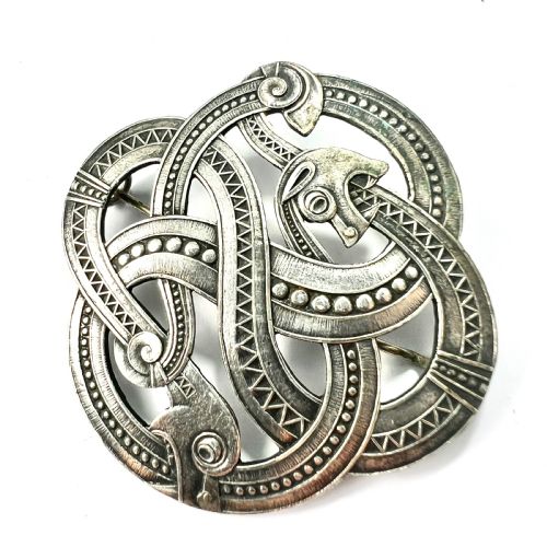Large Antique Norwegian Norse Silver Dragonstil Brooch