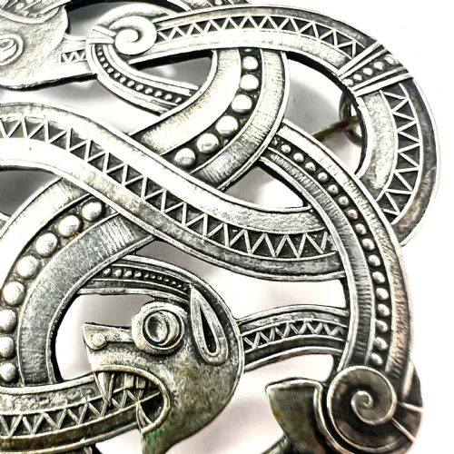 fig 2. Large Antique Norwegian Norse Silver Dragonstil Brooch