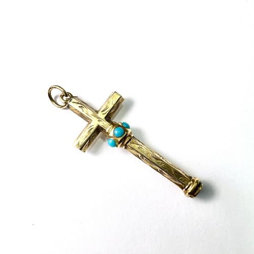 Victorian Turquoise 9ct Gold Cross Pendant