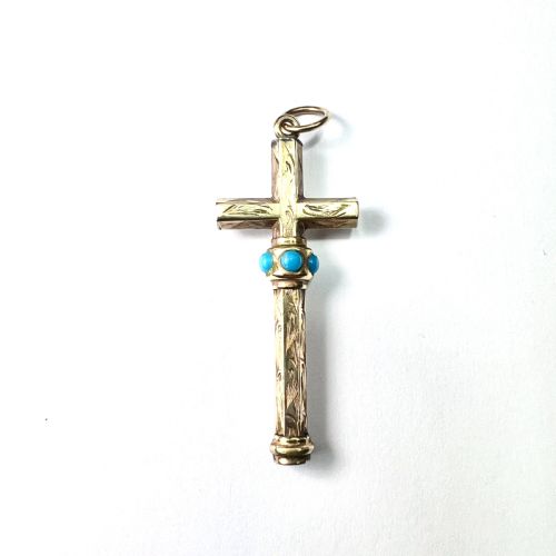 fig 1. Victorian Turquoise 9CT Gold Cross Pendant