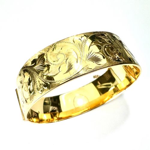 fig 1. Heavy Vintage Georg Jensen 1/5 9CT Rolled Gold Hinged Bangle
