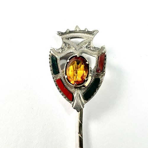 Victorian Scottish Silver Citrine Agate Stick Pin Brooch