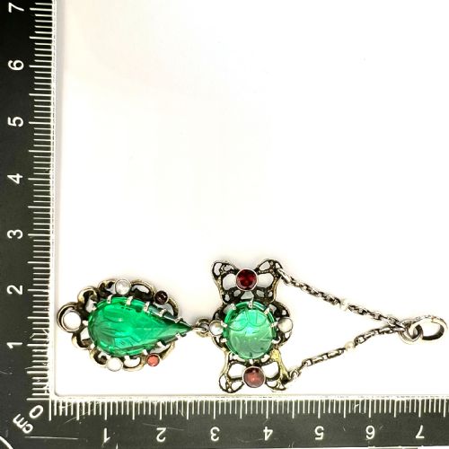 ARTS CRAFTS AUSTROHUNGARIAN EMERALD PASTE AND PEARL SILVER PENDANT - ADDITIONAL PHOTO 5