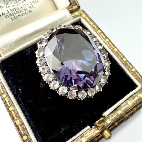 fig 1. Large Vintage 9CT Gold Corundum Halo Ring