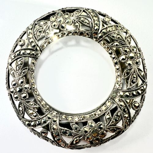 Large Art Deco Silver Circle Marcasite Dress Clip