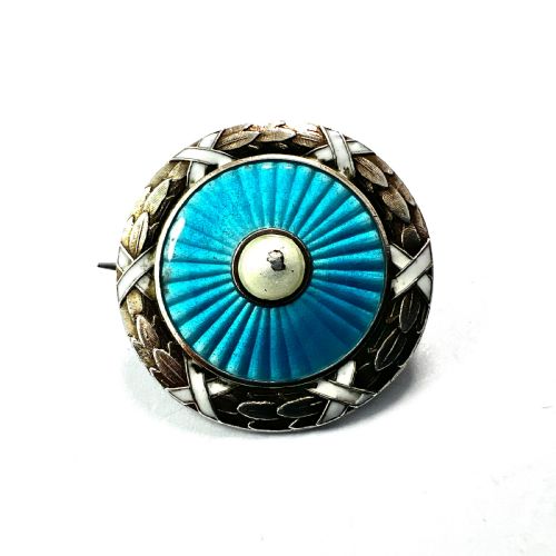 • Antique Turquoise Enamelled Silver Brooch • Marius Hammer