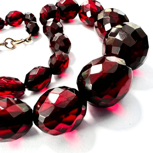 fig 1. Art Deco 9CT Gold Clasp Cherry Amber Bakelite Necklace