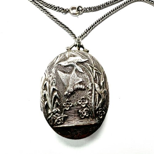 fig 1. 1882 Victorian Silver Dragonfly Locket Necklace