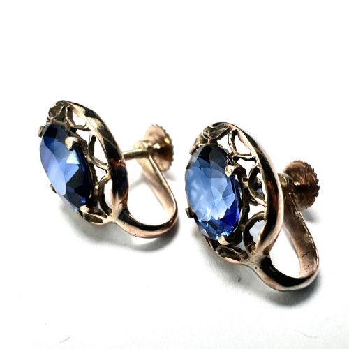 VINTAGE 9CT GOLD SAPPHIRE SCREWBACK EARRINGS