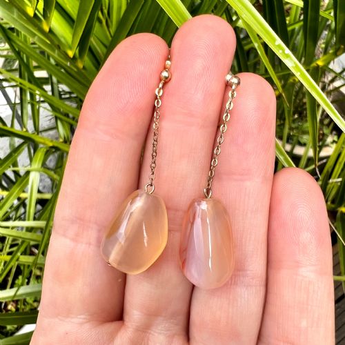 ANTIQUE 9CT GOLD AGATE CHAIN DROP SCREWBACK EARRINGS - ADDITIONAL PHOTO 7