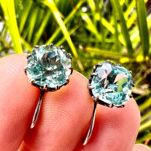 fig 1. Antique Cushion-cut Aquamarine Paste Silver Screwback Earrings