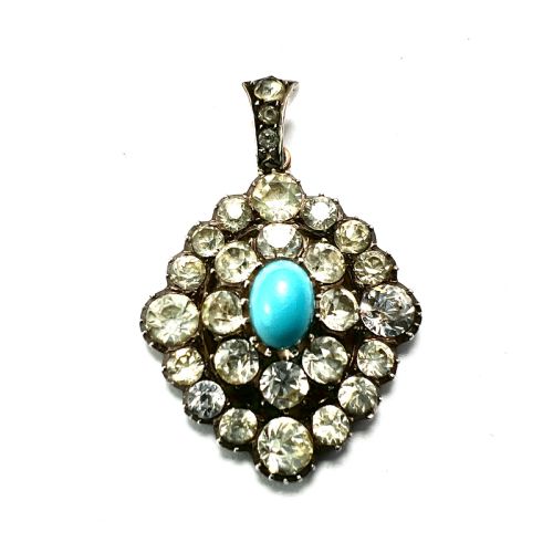 Victorian Turquoise Silver and Gold Paste Pendant