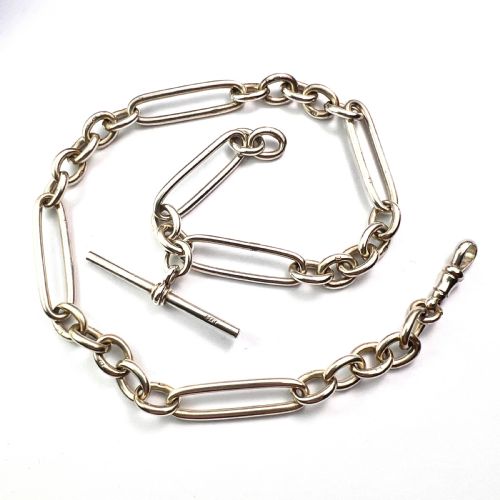fig 1. Victorian Sterling Silver Albert Necklace Chain with Dog Clip and T Bar