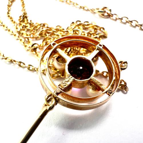EDWARDIAN 15CT GOLD AMETHYST AND PEARL LAVALIER PENDANT NECKLACE - ADDITIONAL PHOTO 4
