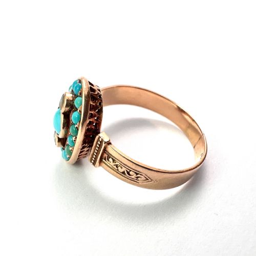 fig 2. Antique Victorian Turquoise and Pearl Ring 14CT Gold