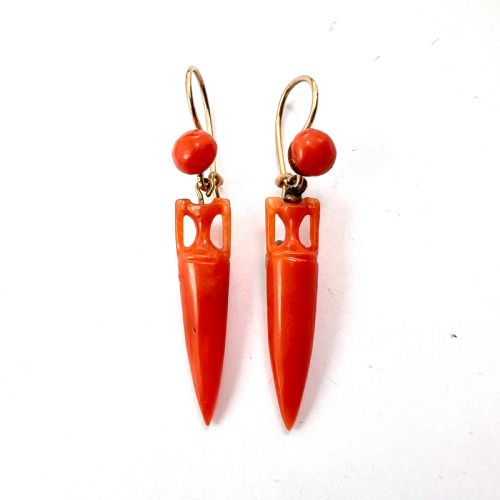 fig 1. Victorian Coral Drop Gold Earrings