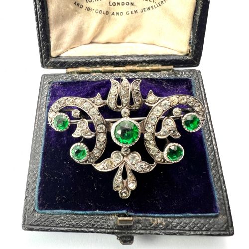 Victorian Emerald Paste Silver Brooch