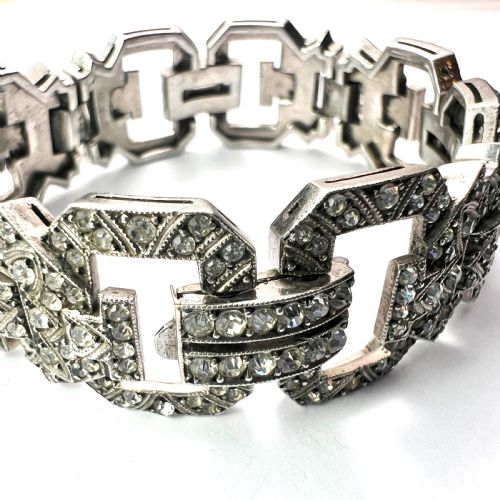 Chunky Art Deco Silver Paste Bracelet