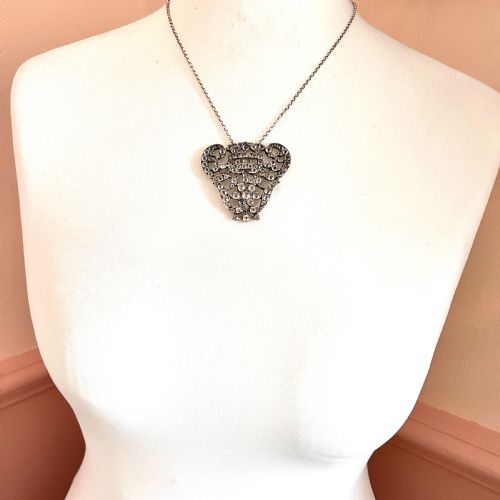 GEORGIAN SILVER BLACK DOT PASTE PENDANT NECKLACE - ADDITIONAL PHOTO 7
