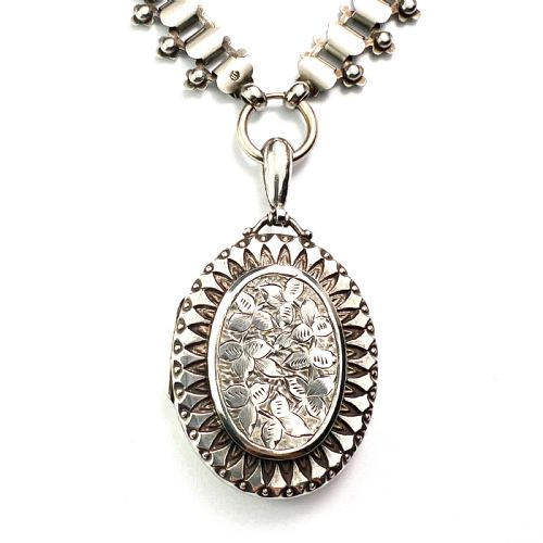 fig 1. Victorian Large Locket Silver Book Chain Necklace