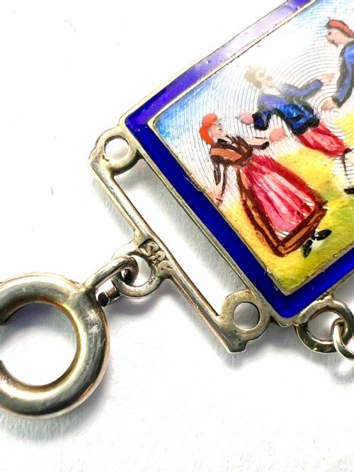 VINTAGE HAND PAINTED ENAMEL MINIATURE SILVER PANEL BRACELET - ADDITIONAL PHOTO 6