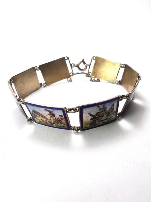 VINTAGE HAND PAINTED ENAMEL MINIATURE SILVER PANEL BRACELET - ADDITIONAL PHOTO 7