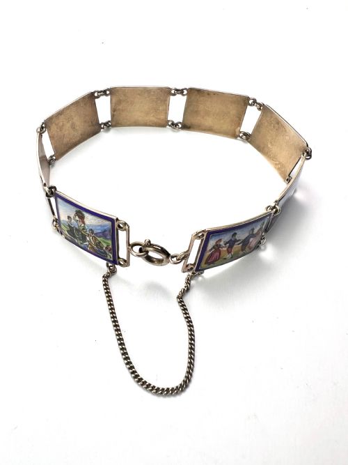 VINTAGE HAND PAINTED ENAMEL MINIATURE SILVER PANEL BRACELET - ADDITIONAL PHOTO 8