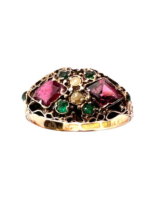 fig 1. Victorian 15CT Gold Garnet and Pearl Ring