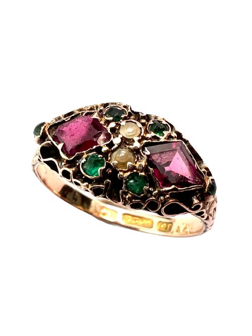 fig 2. Victorian 15CT Gold Garnet and Pearl Ring