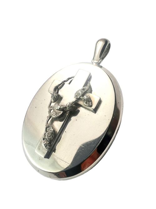 LARGE VICTORIAN SILVER CRUCIFIX LOCKET PENDANT - ADDITIONAL PHOTO 1