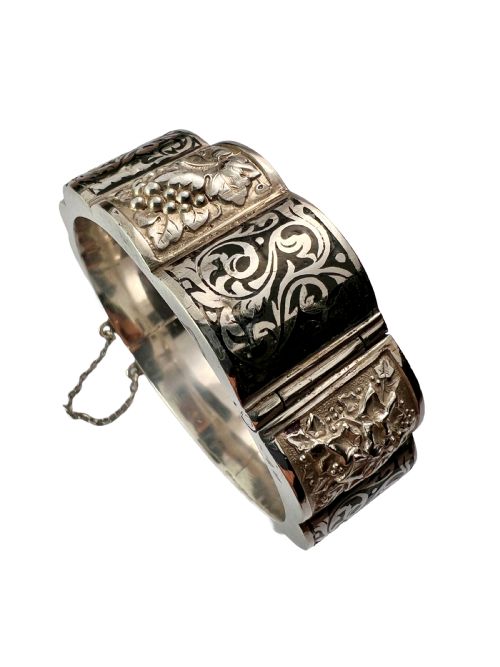 VINTAGE SILVER PORTUGUESE HINGED CUFF BANGLE BY TOPAZIO - ADDITIONAL PHOTO 2