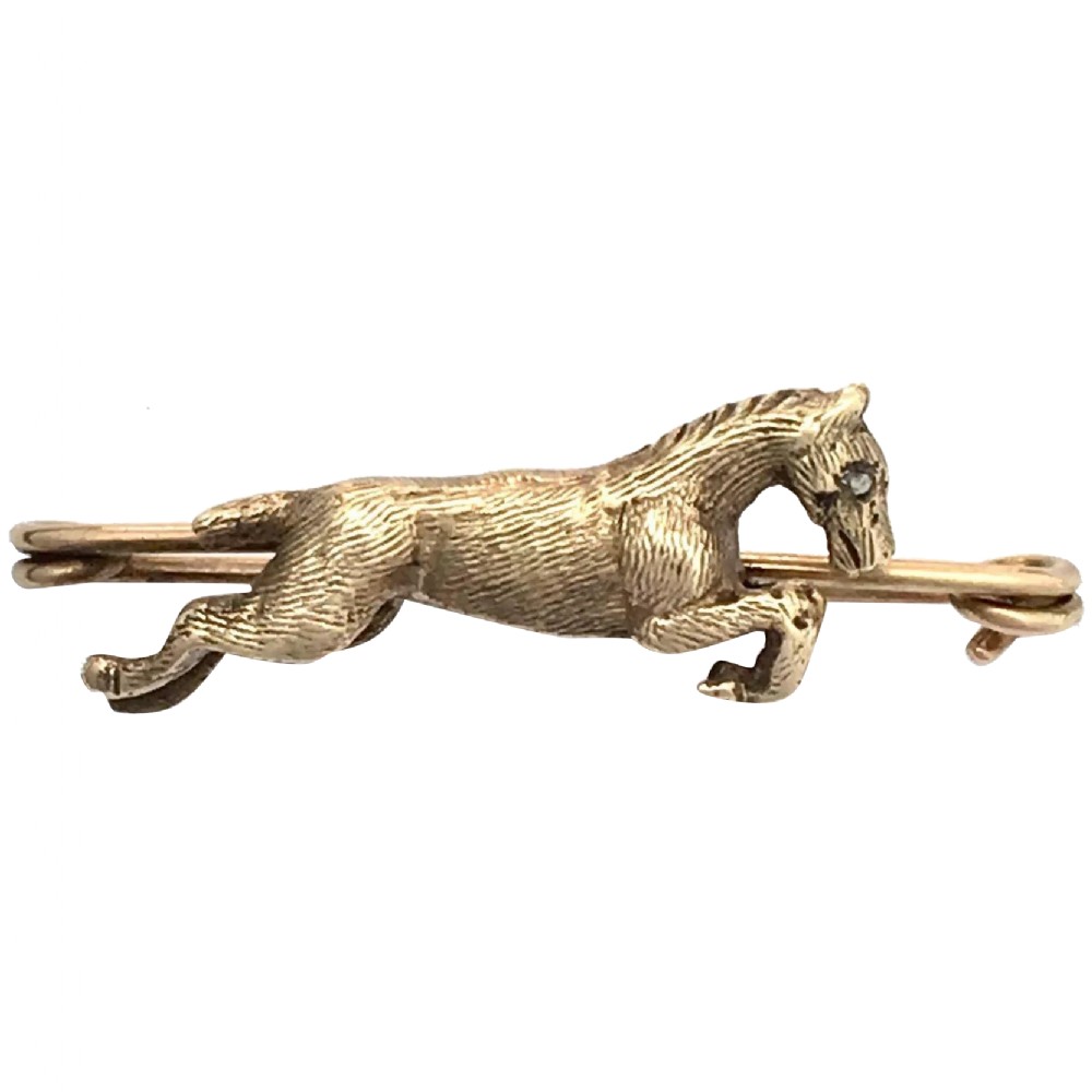 RESERVED for S • Antique 9CT Rose Gold Diamond Horse Pin