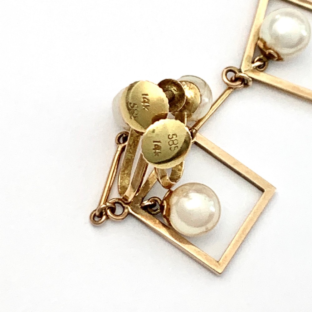Art Deco 14CT Gold Cultured Pearl Screwback Earrings View VI