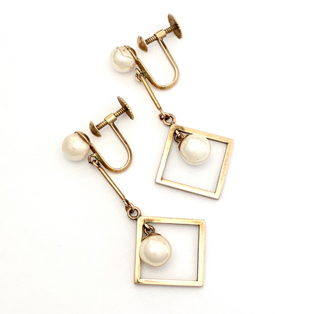 Art Deco 14CT Gold Cultured Pearl Screwback Earrings View VIII
