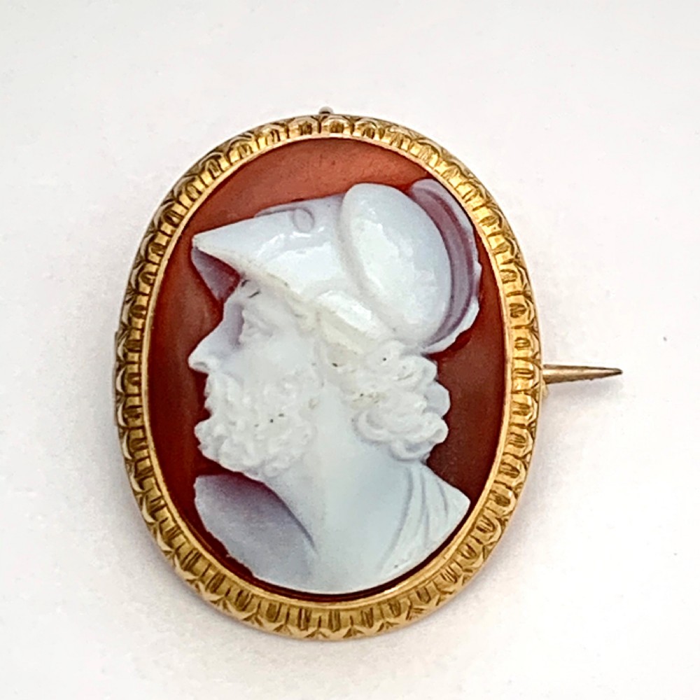 Victorian 9CT Gold Hardstone Ajax Cameo Brooch