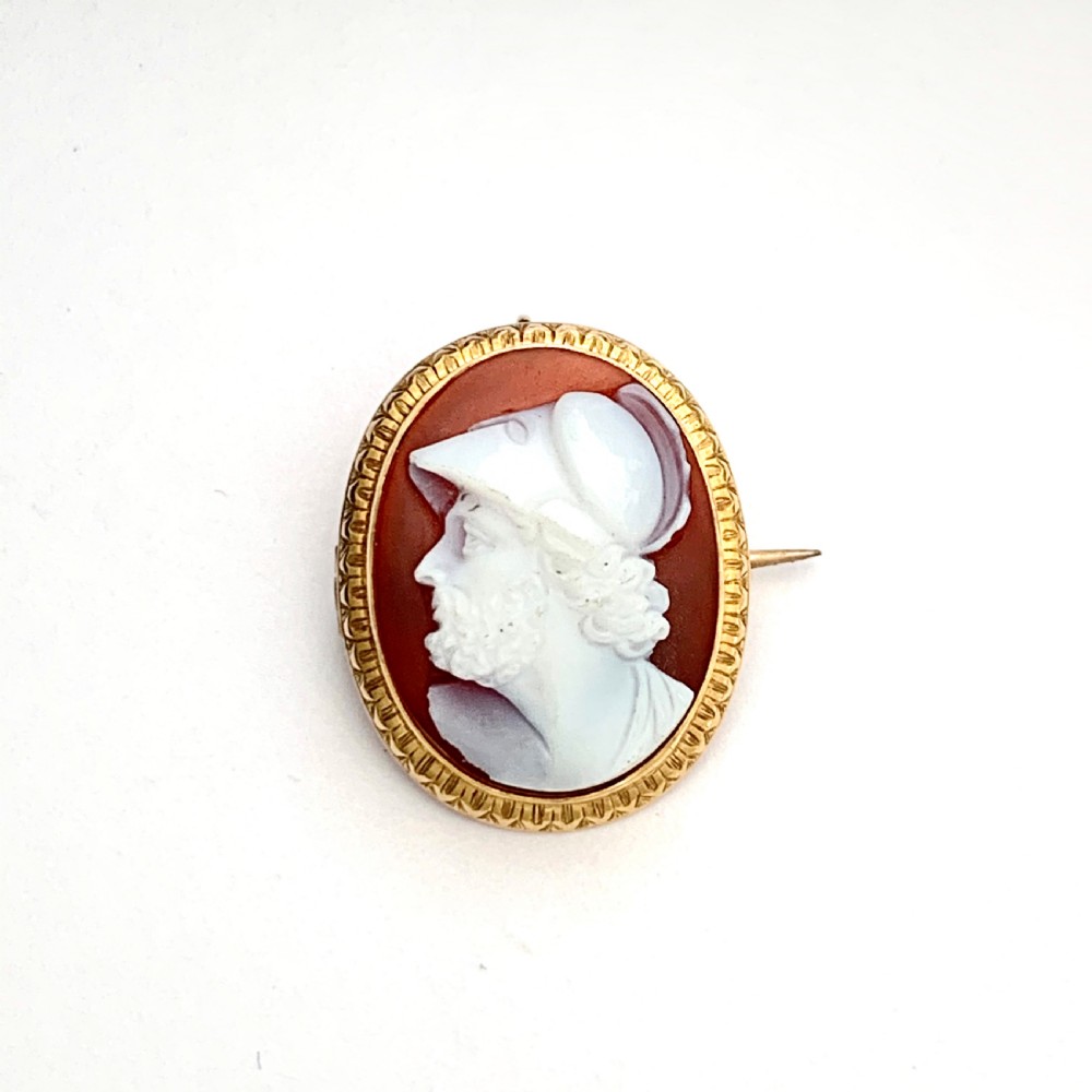 Victorian 9CT Gold Hardstone Ajax Cameo Brooch View V