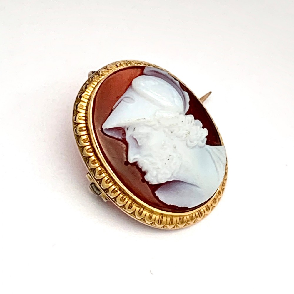 Victorian 9CT Gold Hardstone Ajax Cameo Brooch View VI