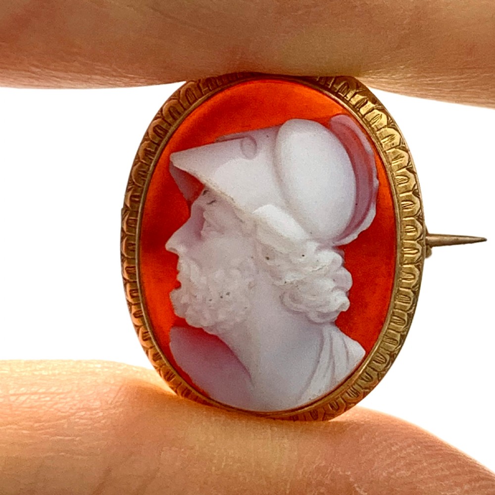 Victorian 9CT Gold Hardstone Ajax Cameo Brooch View VII