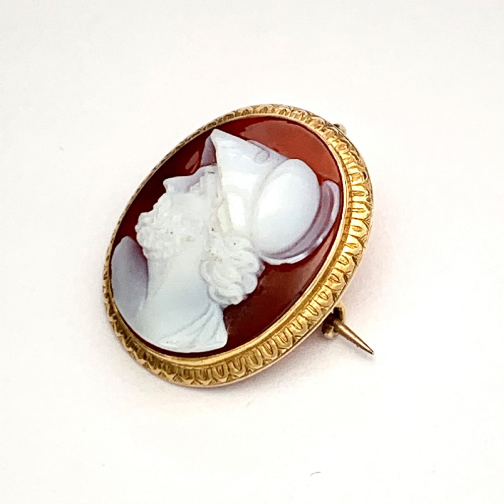 Victorian 9CT Gold Hardstone Ajax Cameo Brooch View XI