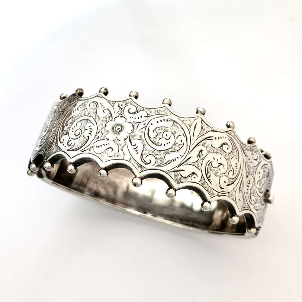 RESERVED for RF • Victorian Sterling Silver Hinged Bangle View IV